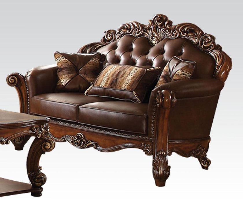Acme Vendome Loveseat with 2 Pillows in Cherry 52002