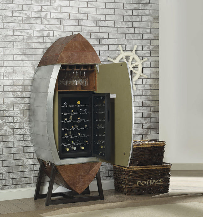 Brancaster Retro Brown Top Grain Leather & Aluminum Wine Cabinet & Cooler